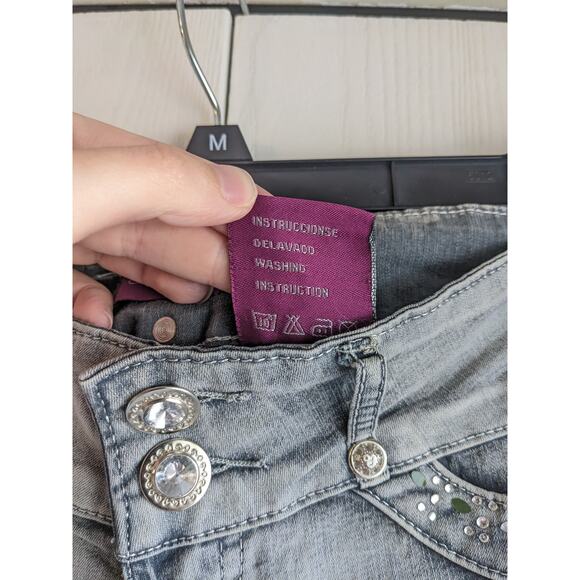Vintage Y2K Dolce Donna Juniors Sz 5 Low Rise Light Wash Rhinestone Blue Jeans - Picture 4 of 7